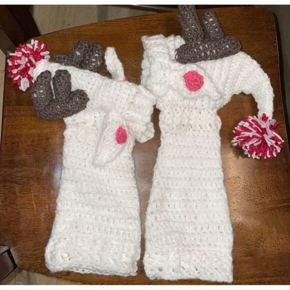Pair‎ Of Reindeer Rudolph knitted puppet Adorable Handmade